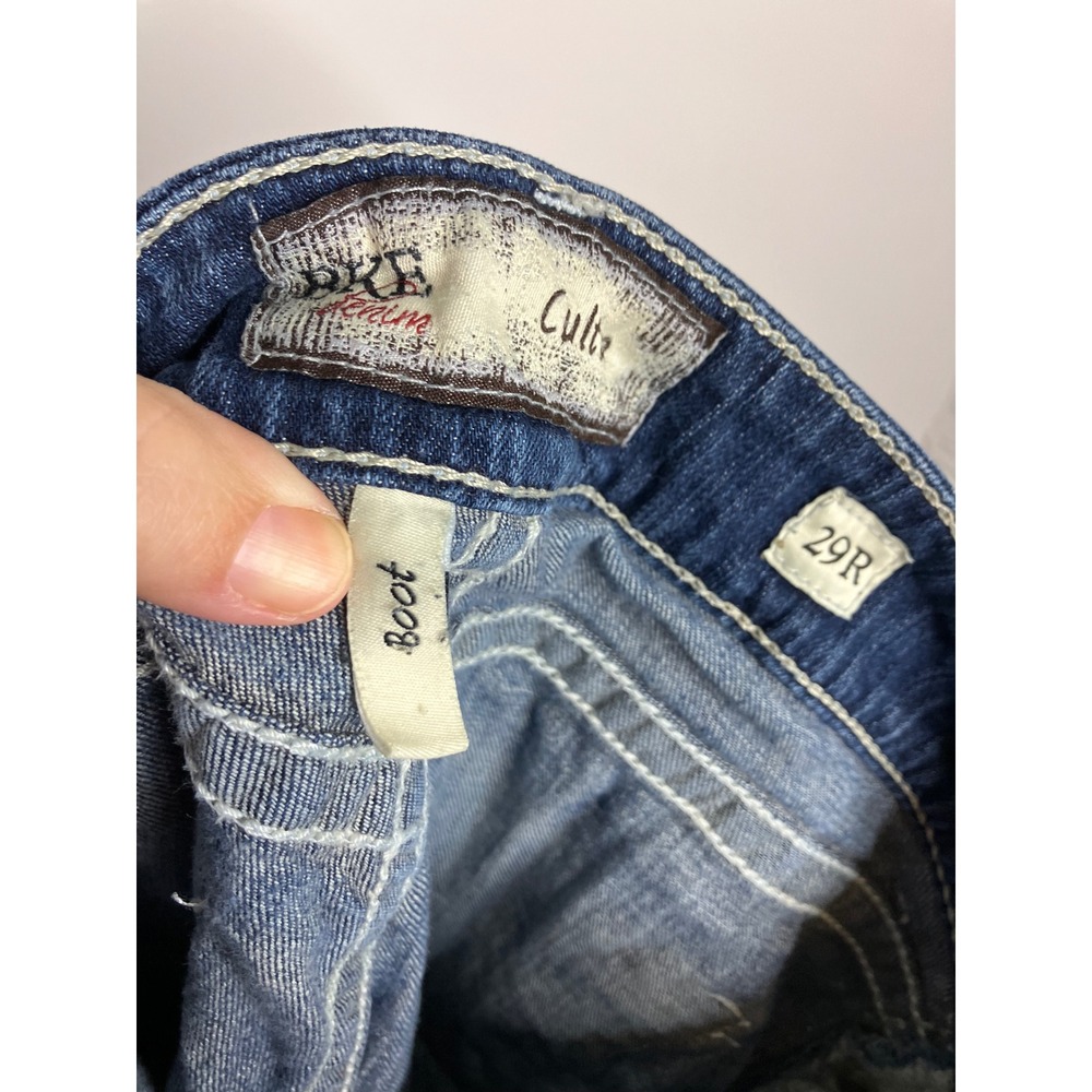 BKE Culture Bootcut Jeans Womens 29R Blue Excellent Contrast Stitch Distressed - Picture 7 of 9
